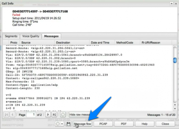 Open "Call Info" window and click on "Message flow" button